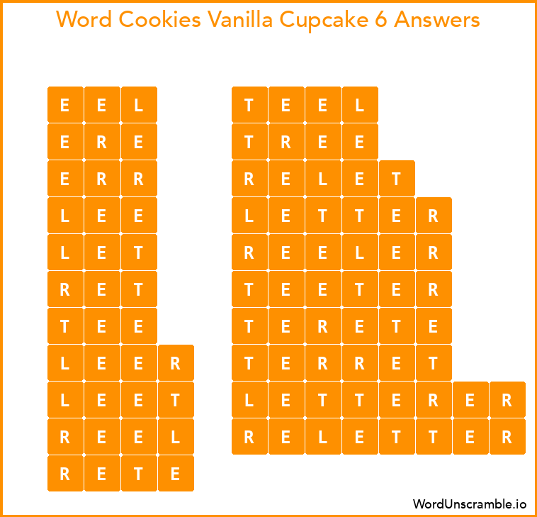 Word Cookies Vanilla Cupcake 6 Answers