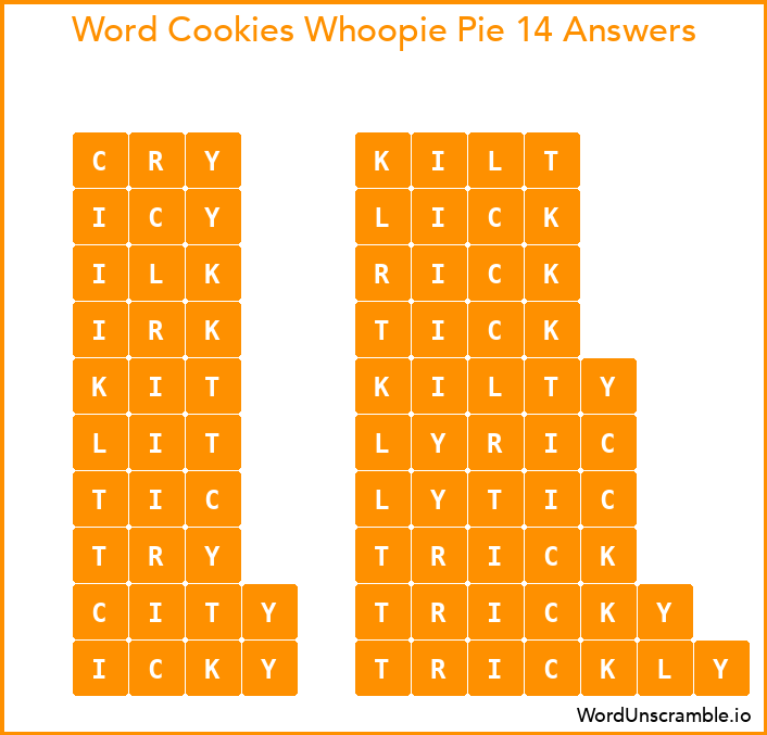 Word Cookies Whoopie Pie 14 Answers