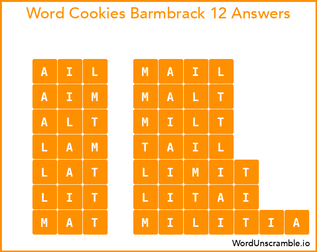 Word Cookies Barmbrack 12 Answers