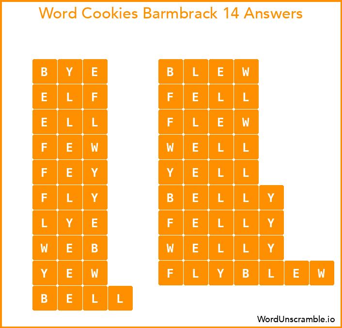 Word Cookies Barmbrack 14 Answers