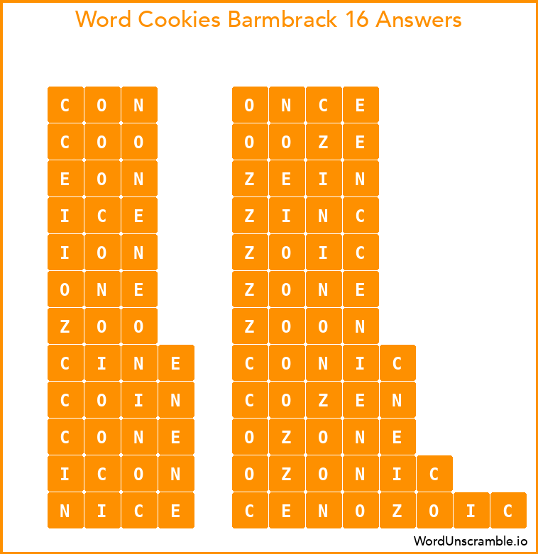 Word Cookies Barmbrack 16 Answers