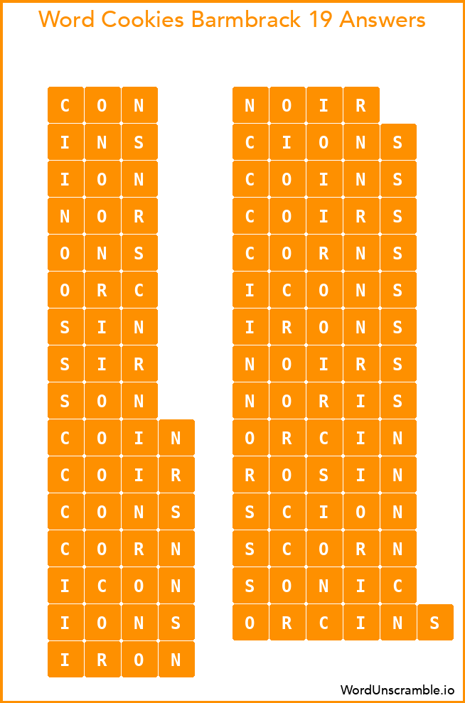 Word Cookies Barmbrack 19 Answers