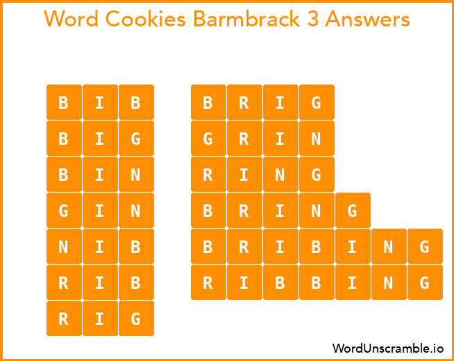 Word Cookies Barmbrack 3 Answers