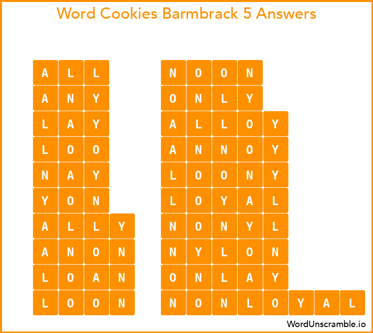 Word Cookies Barmbrack 5 Answers