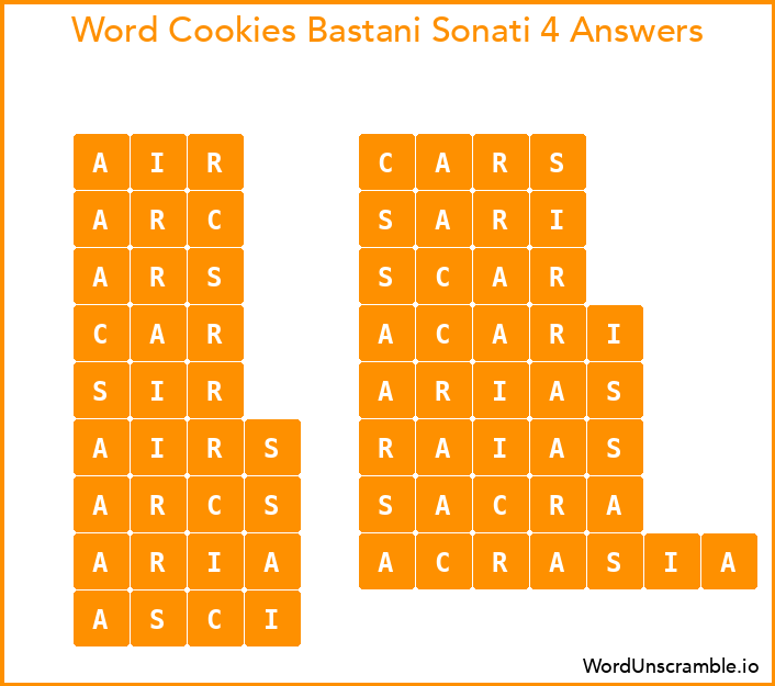 Word Cookies Bastani Sonati 4 Answers