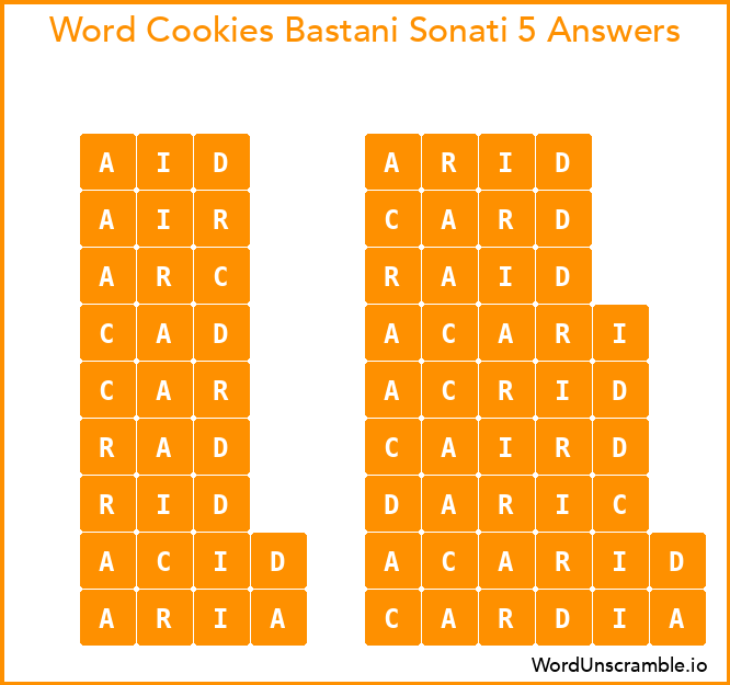 Word Cookies Bastani Sonati 5 Answers