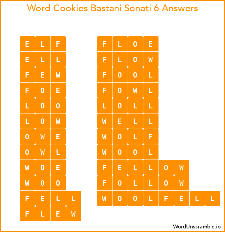 Word Cookies Bastani Sonati 6 Answers