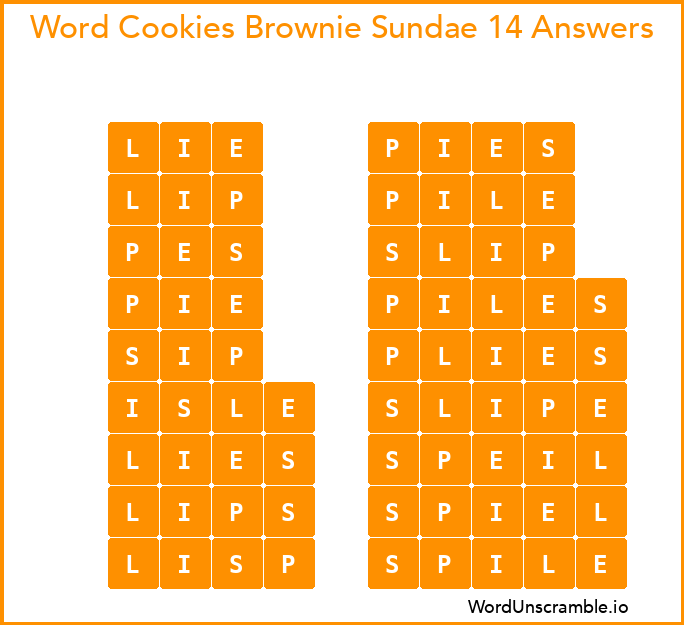 Word Cookies Brownie Sundae 14 Answers