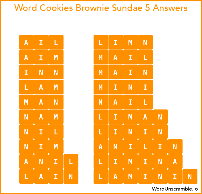 Word Cookies Brownie Sundae 5 Answers