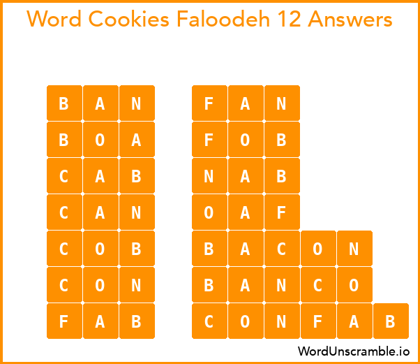 Word Cookies Faloodeh 12 Answers