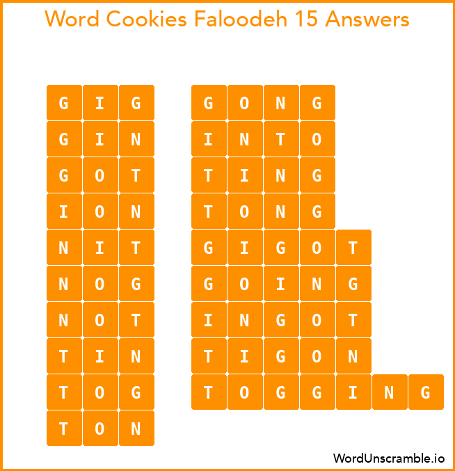 Word Cookies Faloodeh 15 Answers