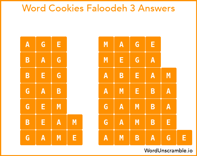 Word Cookies Faloodeh 3 Answers
