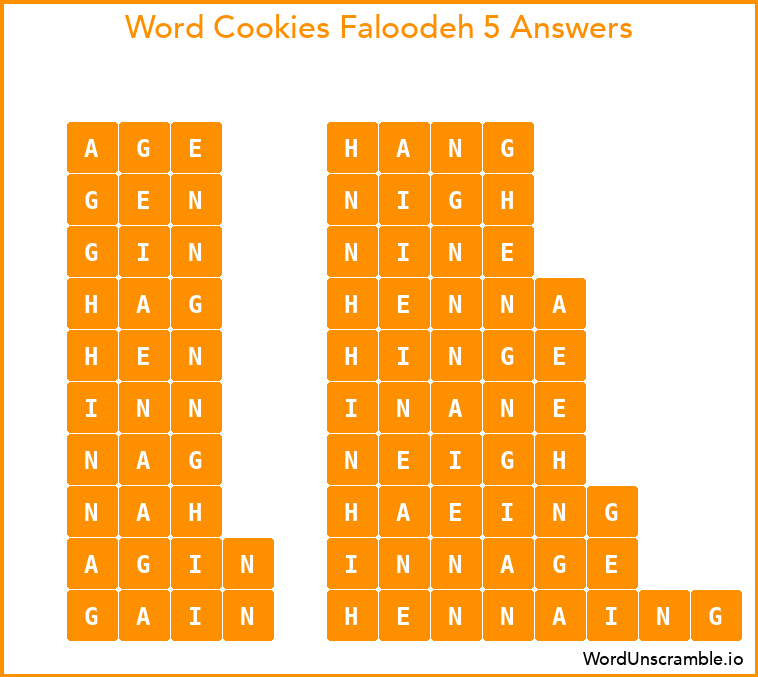 Word Cookies Faloodeh 5 Answers