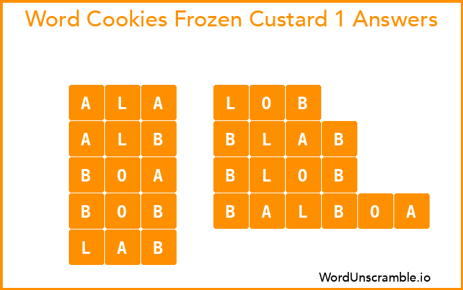 Word Cookies Frozen Custard 1 Answers