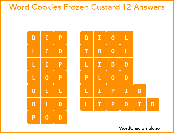 Word Cookies Frozen Custard 12 Answers