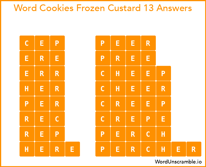 Word Cookies Frozen Custard 13 Answers