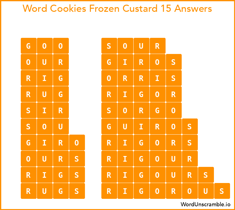 Word Cookies Frozen Custard 15 Answers