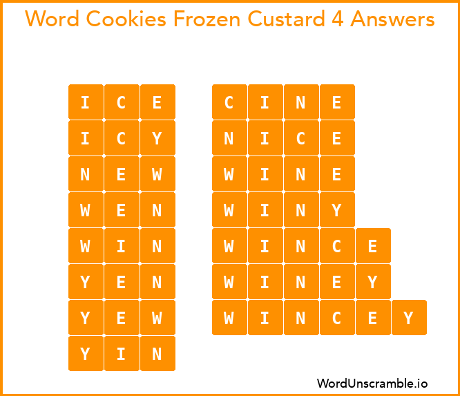 Word Cookies Frozen Custard 4 Answers