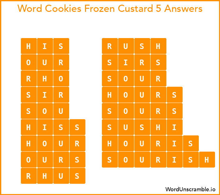 Word Cookies Frozen Custard 5 Answers