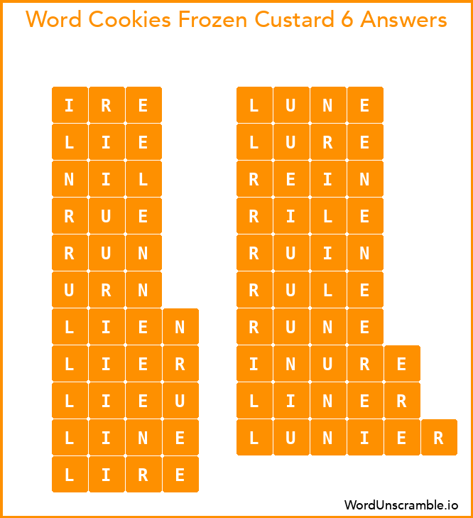 Word Cookies Frozen Custard 6 Answers