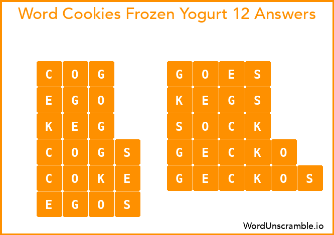 Word Cookies Frozen Yogurt 12 Answers