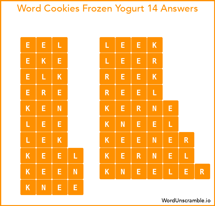 Word Cookies Frozen Yogurt 14 Answers