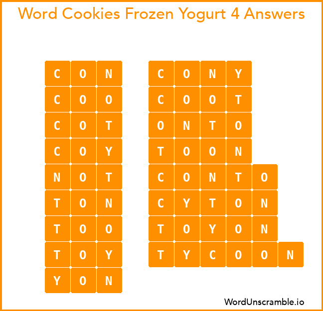 Word Cookies Frozen Yogurt 4 Answers