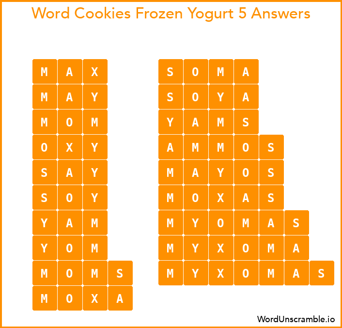 Word Cookies Frozen Yogurt 5 Answers