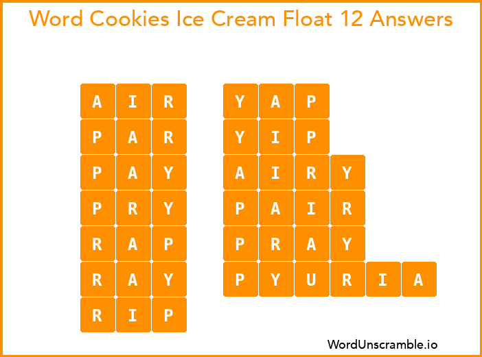 Word Cookies Ice Cream Float 12 Answers