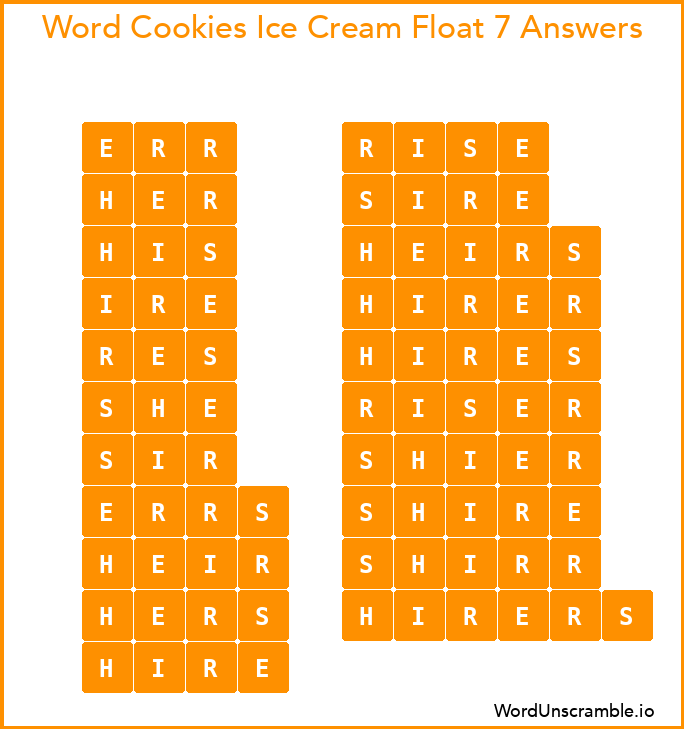 Word Cookies Ice Cream Float 7 Answers