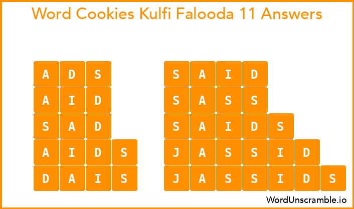 Word Cookies Kulfi Falooda 11 Answers