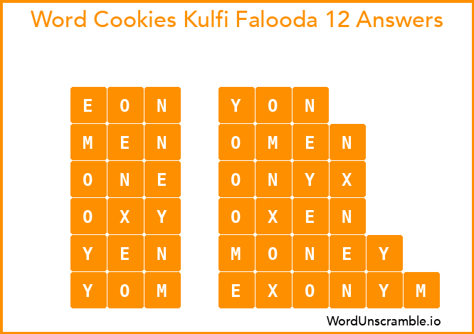 Word Cookies Kulfi Falooda 12 Answers