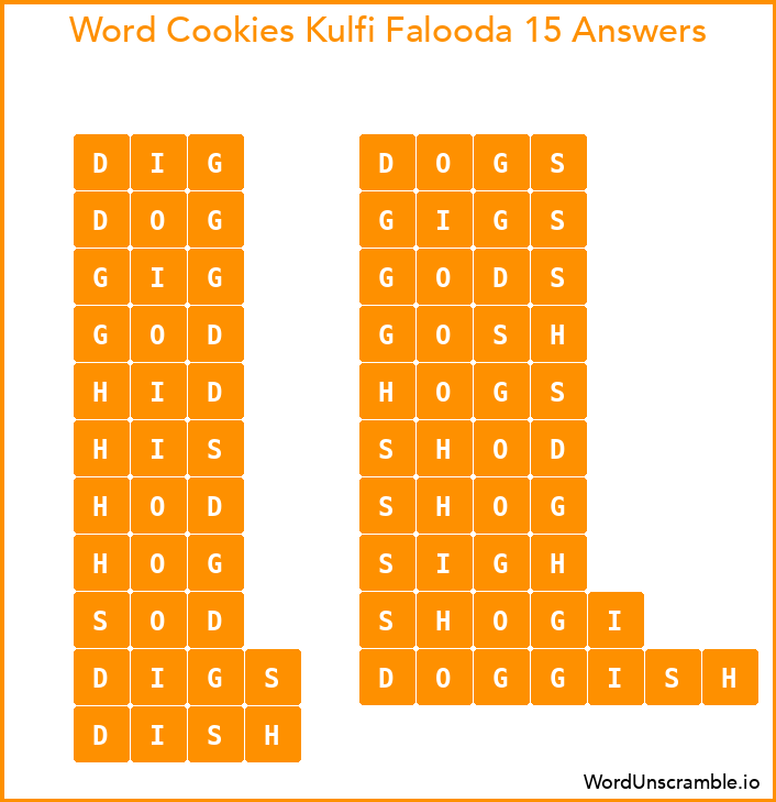 Word Cookies Kulfi Falooda 15 Answers