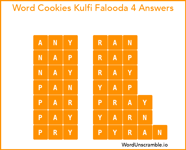 Word Cookies Kulfi Falooda 4 Answers