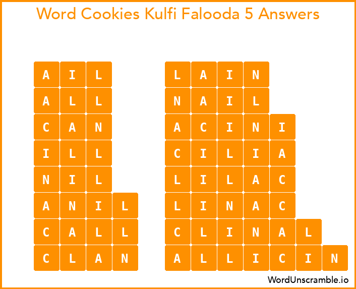 Word Cookies Kulfi Falooda 5 Answers