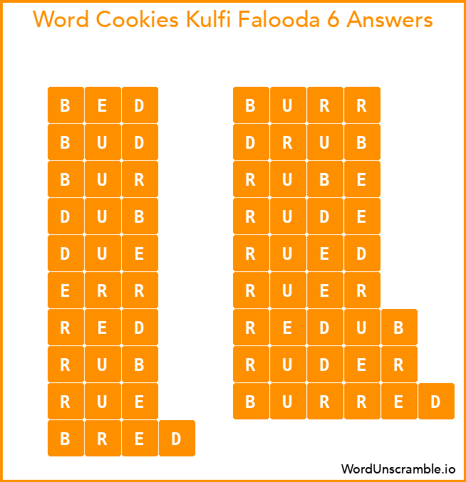 Word Cookies Kulfi Falooda 6 Answers