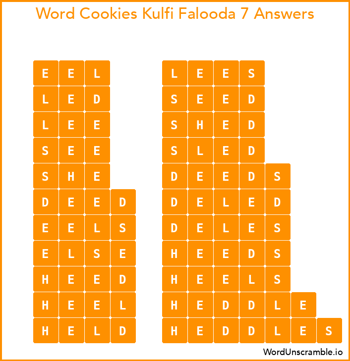 Word Cookies Kulfi Falooda 7 Answers