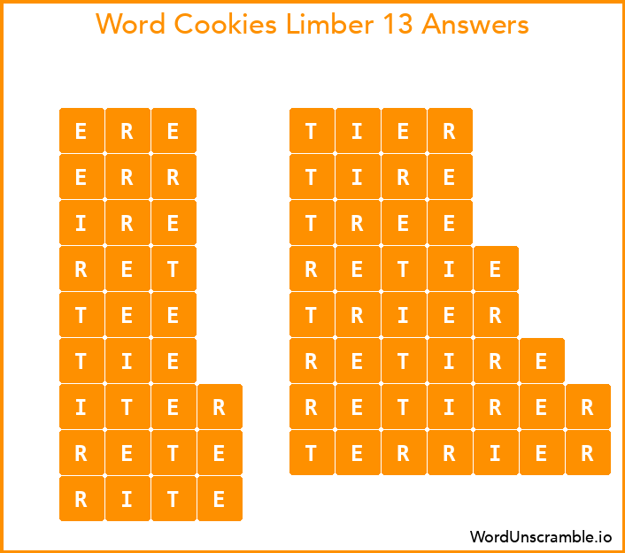 Word Cookies Limber 13 Answers