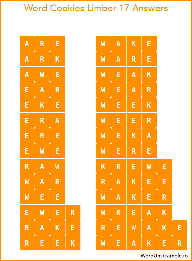Word Cookies Limber 17 Answers