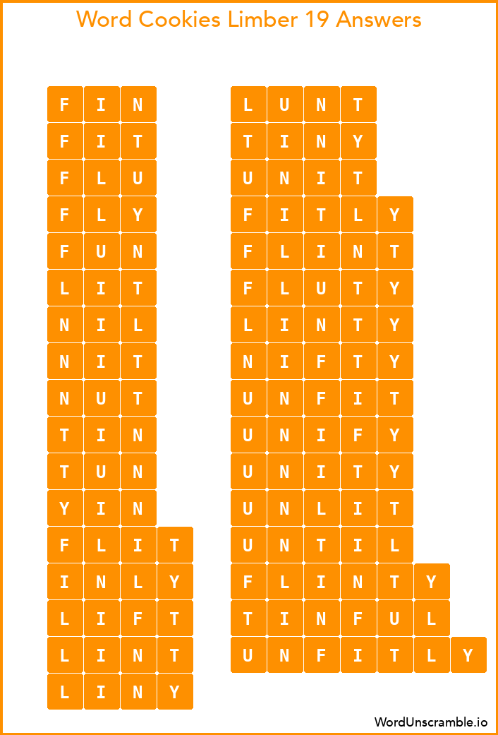 Word Cookies Limber 19 Answers