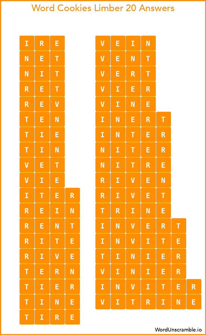 Word Cookies Limber 20 Answers