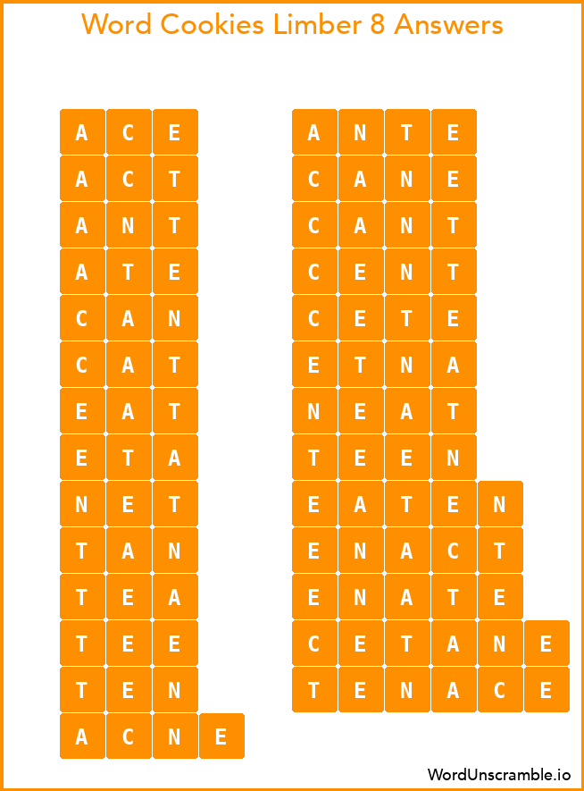 Word Cookies Limber 8 Answers