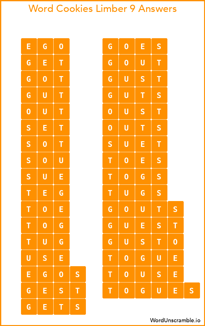 Word Cookies Limber 9 Answers