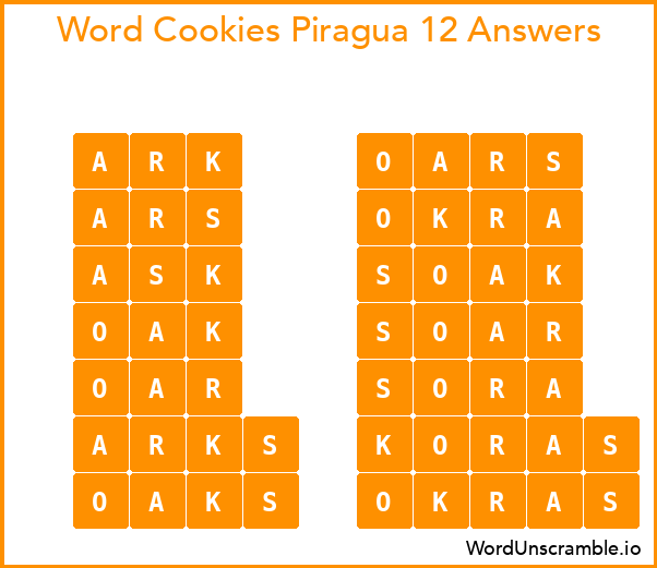 Word Cookies Piragua 12 Answers
