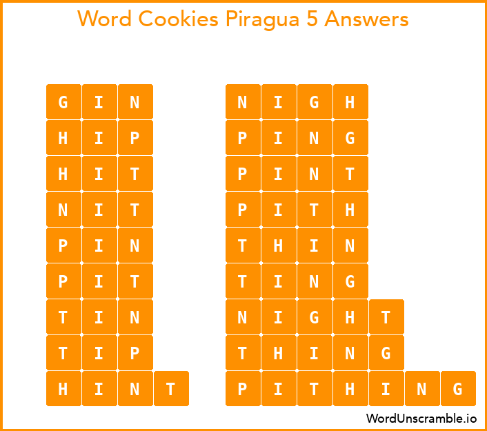 Word Cookies Piragua 5 Answers