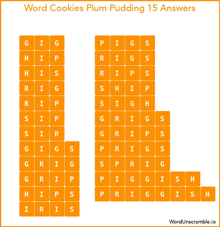 Word Cookies Plum Pudding 15 Answers