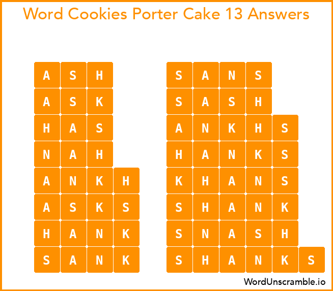 Word Cookies Porter Cake 13 Answers