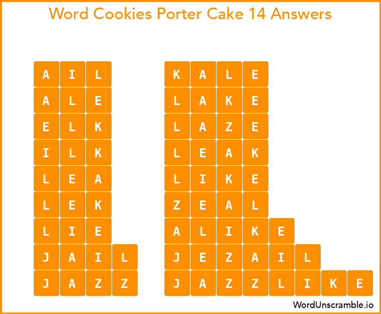 Word Cookies Porter Cake 14 Answers