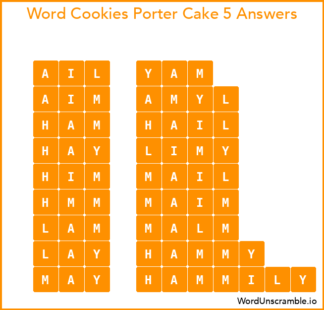Word Cookies Porter Cake 5 Answers