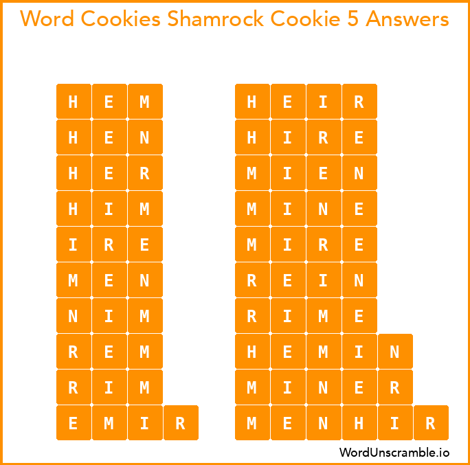 Word Cookies Shamrock Cookie 5 Answers